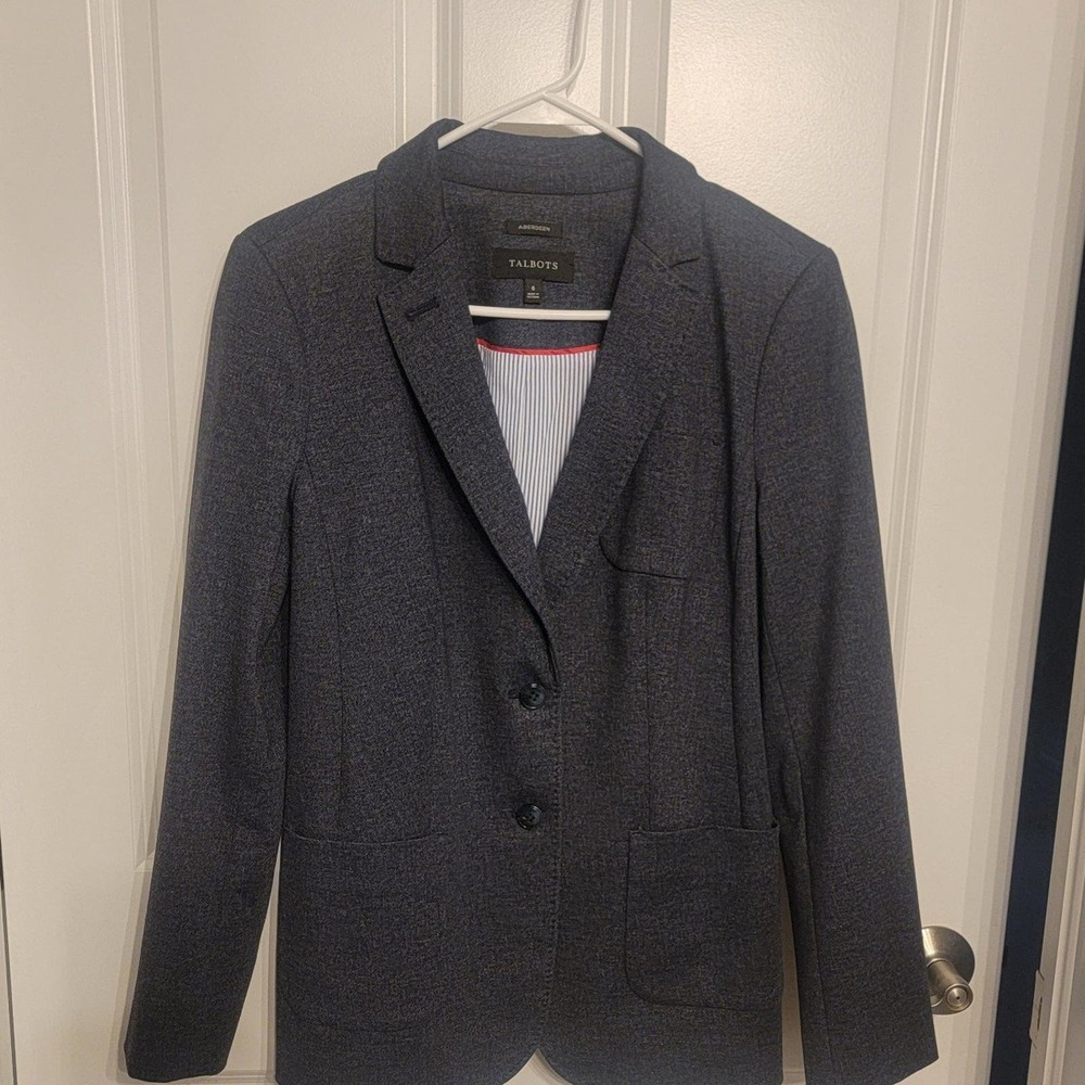 Talbot's Blue Twill Pique Stretch Knit Aberdeen Blazer Jacket